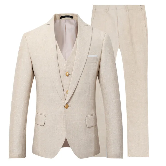 Men Linen Formal Wear - Beige Elfenbein Männer Anzug lässig Leinen