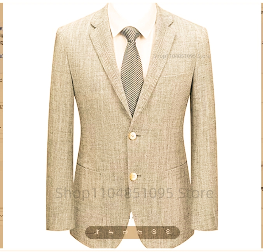 Men Linen Formal Wear - Herren Slim Fit Leinen-Anzugblazer Beige/Blau Zweiknopf-Anzugjacke