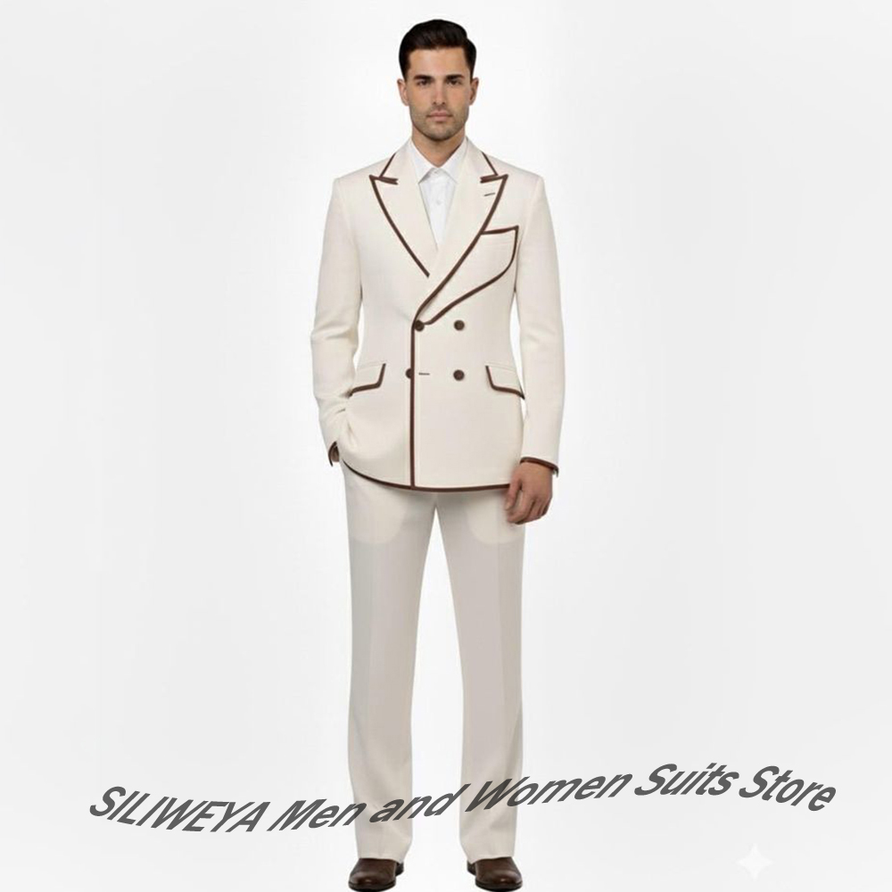 Men'S Formal Evening Wear - Stilvolles zweireihiges Herrenanzug-Set, brauner Blazer +