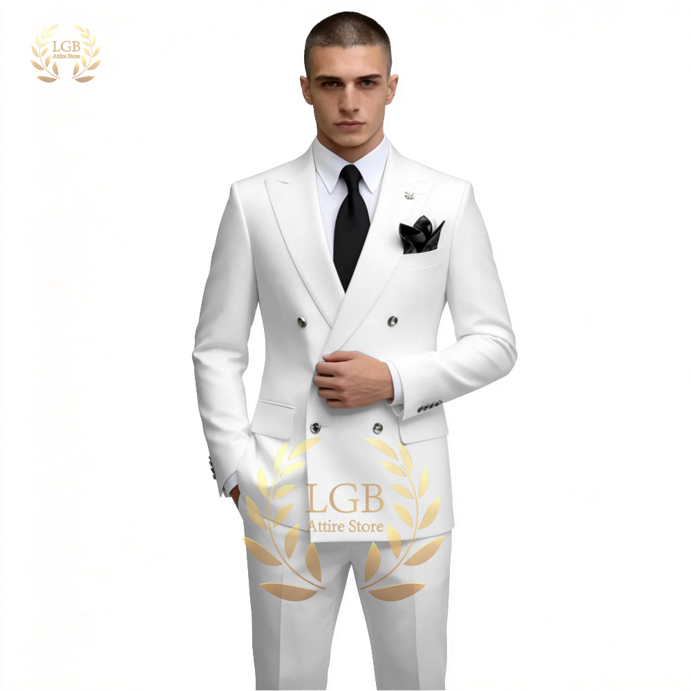 Men'S Formal Evening Wear - Herren Weißer Zweireiher Anzug 2-Teiliges Set