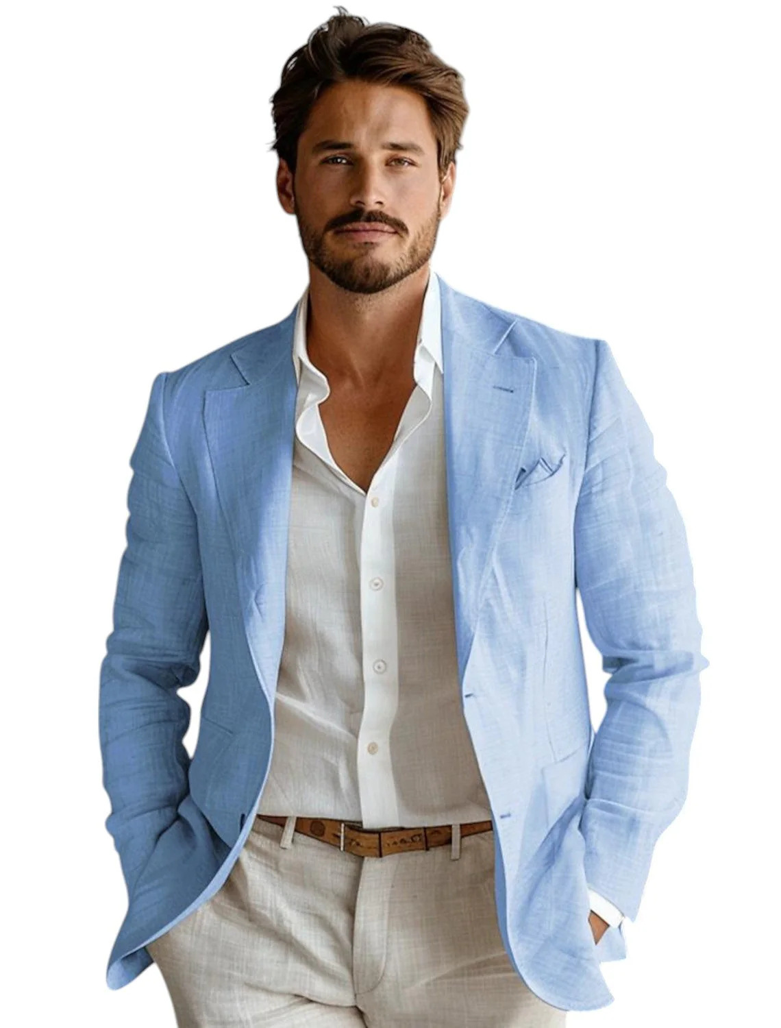 Men Linen Formal Wear - Blauer Slim-Fit Herren-Leinenblazer für Casual-Partys und