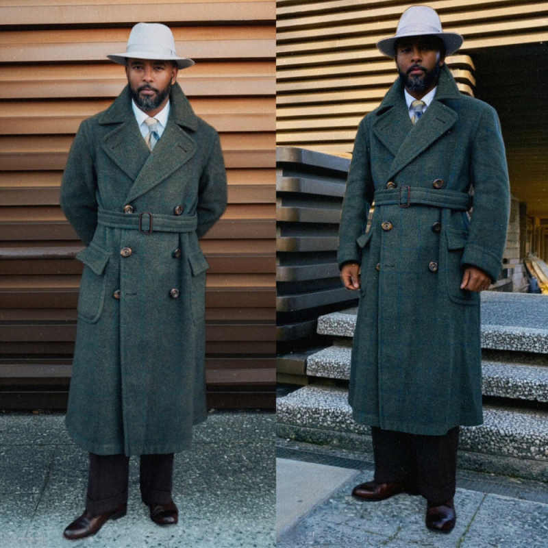 Men'S Formal Wear In Winter - Anmutiger Herrenmantel, 1-teilig, zweireihig, spitzes Revers