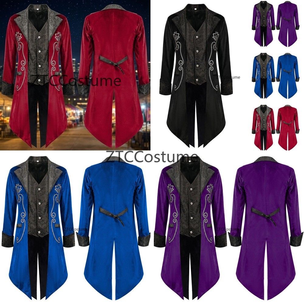 Historical Men'S Formal Wear - Steampunk viktorianischer Frack, mittelalterliches Cosplay-Kostüm, Vintage-Prinz-Smokinganzug
