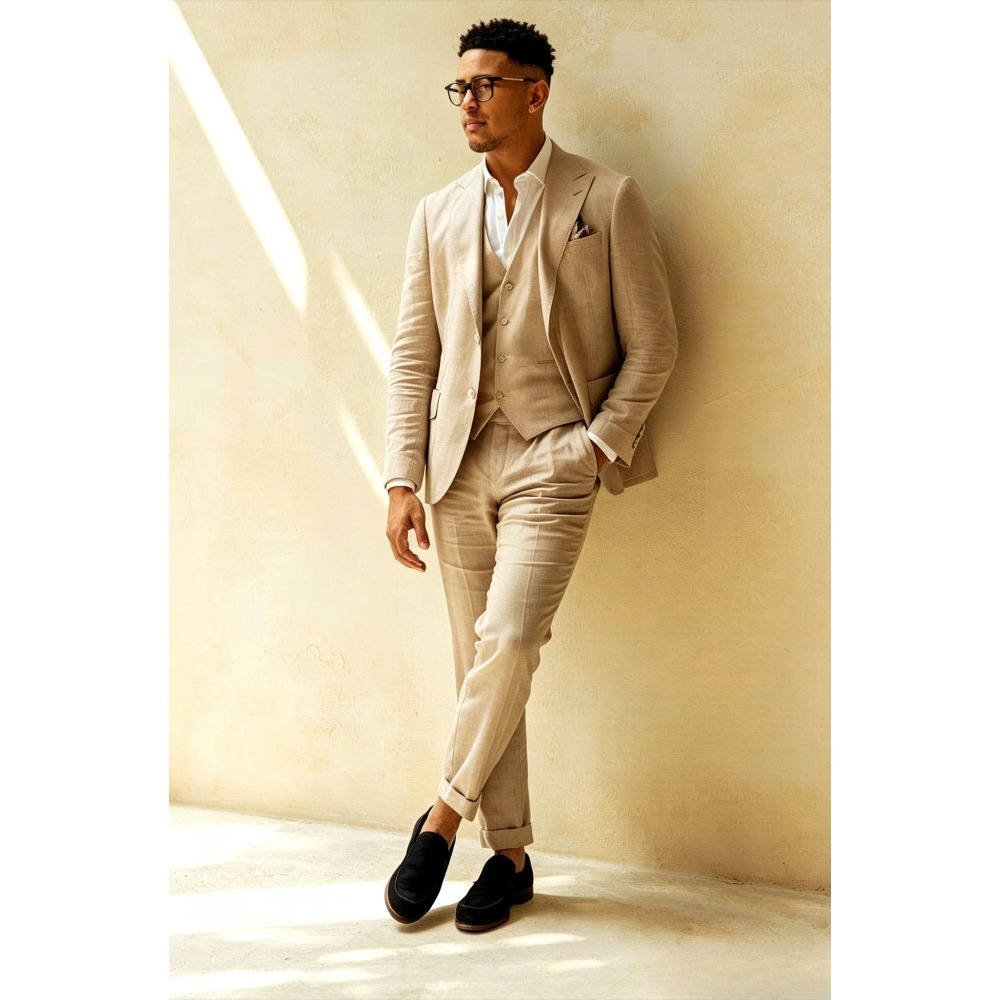 Salbeigrüner Leinen-Hochzeitsa – Men Linen Formal Wear Bewertung und Preis