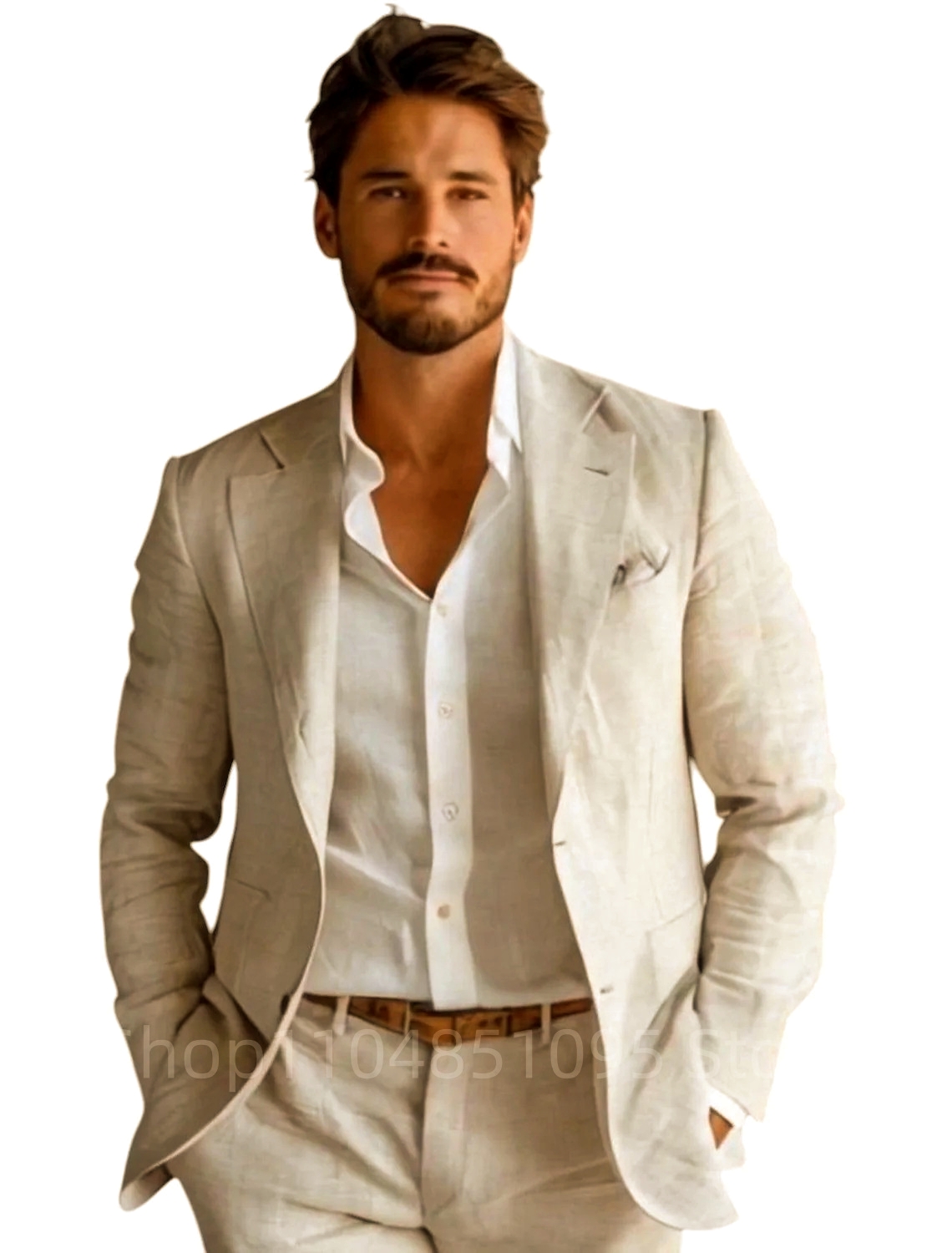 Blauer Slim-Fit Herren-Leinenb – Men Linen Formal Wear Bewertung und Preis